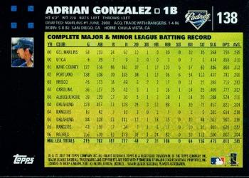 2007 Topps #138 Adrian Gonzalez Back