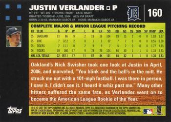 2007 Topps #160 Justin Verlander Back