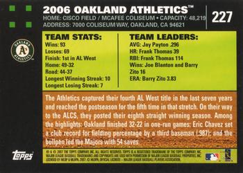 2007 Topps #227 Oakland Athletics Back