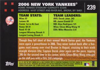 2007 Topps #239 New York Yankees Back