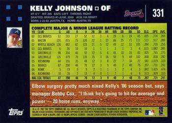 2007 Topps #331 Kelly Johnson Back