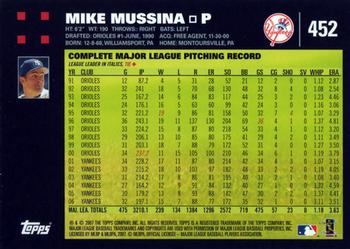 2007 Topps #452 Mike Mussina Back
