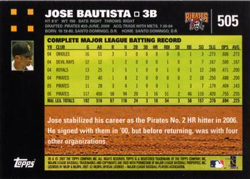 2007 Topps #505 Jose Bautista Back