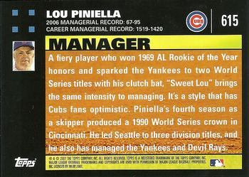 2007 Topps #615 Lou Piniella Back