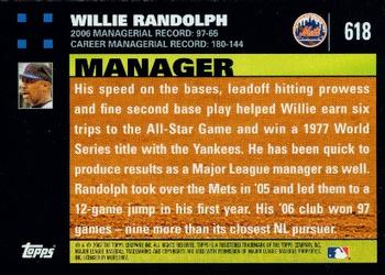 2007 Topps #618 Willie Randolph Back