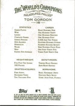 2007 Topps Allen & Ginter #149 Tom Gordon Back