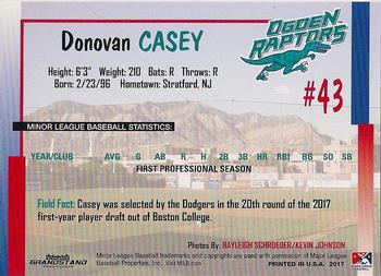 2017 Grandstand Ogden Raptors #NNO Donovan Casey Back