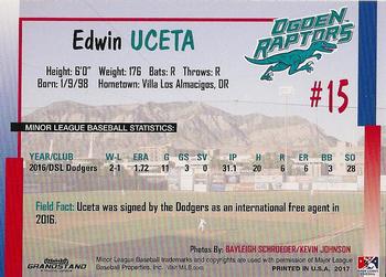 2017 Grandstand Ogden Raptors #NNO Edwin Uceta Back