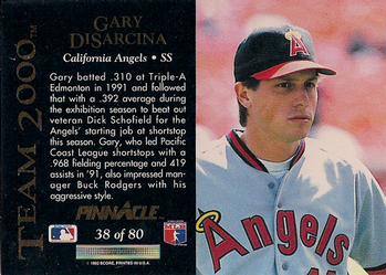1992 Pinnacle - Team 2000 #38 Gary DiSarcina Back