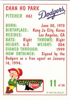 1999 Keebler Los Angeles Dodgers #11 Chan Ho Park Back