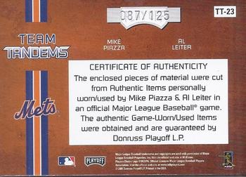 2005 Playoff Absolute Memorabilia - Team Tandems Swatch Single #TT-23 Mike Piazza / Al Leiter Back
