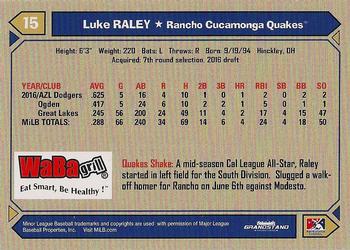 2017 Grandstand Rancho Cucamonga Quakes #NNO Luke Raley Back