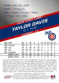 2018 Choice Iowa Cubs #11 Taylor Davis Back
