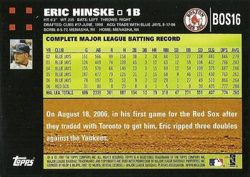 2007 Topps Gift Sets Boston Red Sox #BOS16 Eric Hinske Back