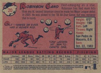 2007 Topps Heritage #20 Robinson Cano Back
