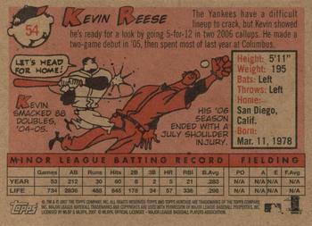 2007 Topps Heritage #54 Kevin Reese Back