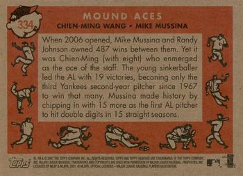 2007 Topps Heritage #334 Mound Aces (Chien-Ming Wang / Mike Mussina) Back