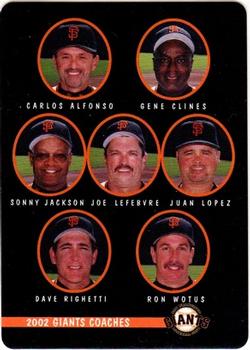 2002 Keebler San Francisco Giants SGA #28 Coaches (Carlos Alfonso / Gene Clines / Sonny Jackson / Joe Lefebvre / Juan Lopez / Dave Righetti / Ron Wotus) Front