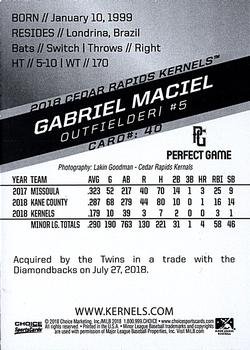 2018 Choice Cedar Rapids Kernels Update #40 Gabriel Maciel Back