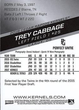 2018 Choice Cedar Rapids Kernels #05 Trey Cabbage Back