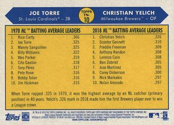 2019 Topps Heritage - Then and Now #TN-10 Joe Torre / Christian Yelich Back