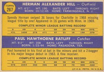 2019 Topps Heritage - 50th Anniversary Buybacks #267 Twins 1970 Rookie Stars (Herman Hill / Paul Ratliff) Back