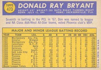 2019 Topps Heritage - 50th Anniversary Buybacks #473 Don Bryant Back