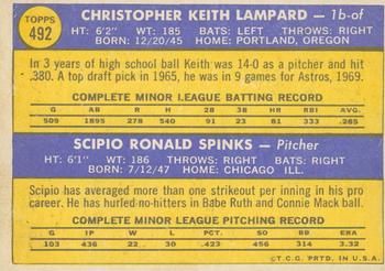 2019 Topps Heritage - 50th Anniversary Buybacks #492 Astros 1970 Rookie Stars (Keith Lampard / Scipio Spinks) Back