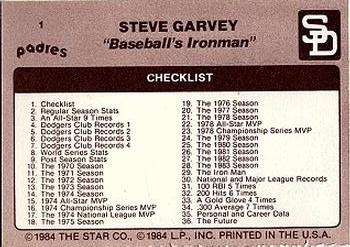 1984 Star Steve Garvey - Separated #1 Steve Garvey Back