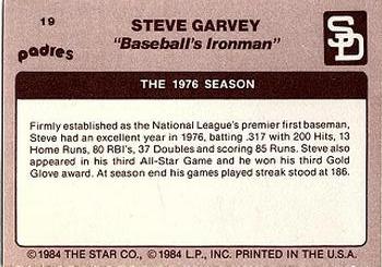 1984 Star Steve Garvey - Separated #19 Steve Garvey Back