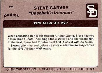 1984 Star Steve Garvey - Separated #22 Steve Garvey Back