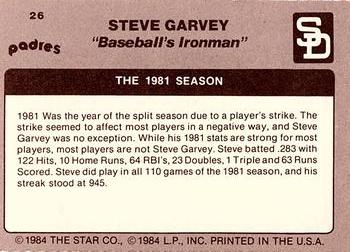 1984 Star Steve Garvey - Separated #26 Steve Garvey Back