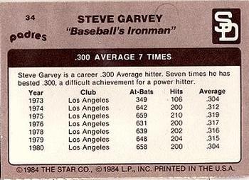 1984 Star Steve Garvey - Separated #34 Steve Garvey Back