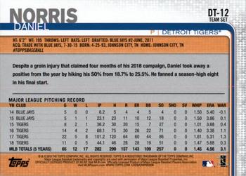 2019 Topps Detroit Tigers #DT-12 Daniel Norris Back