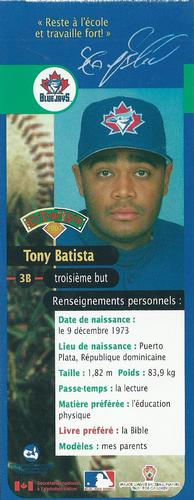 2001 Hit the Books Bookmarks Toronto Blue Jays #NNO Tony Batista Back