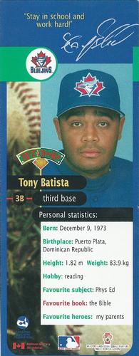 2001 Hit the Books Bookmarks Toronto Blue Jays #NNO Tony Batista Front