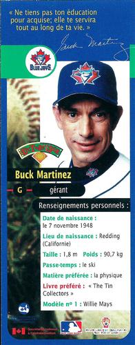 2001 Hit the Books Bookmarks Toronto Blue Jays #NNO Buck Martinez Back