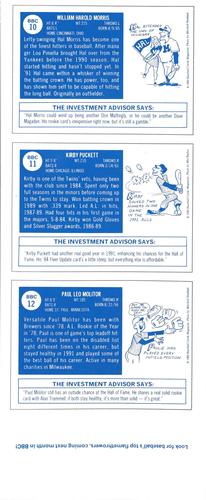 1992 Baseball Cards Magazine '70 Topps Replicas - Panels #10-12 Hal Morris / Kirby Puckett / Paul Molitor Back