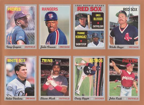 1992 Baseball Cards Magazine '70 Topps Replicas - Panels #25-30/39-40 Tony Gwynn / Julio Franco / Greg Blosser / Frank Rodriguez / Wade Boggs / Robin Ventura / Shane Mack / Craig Biggio / John Kruk Front