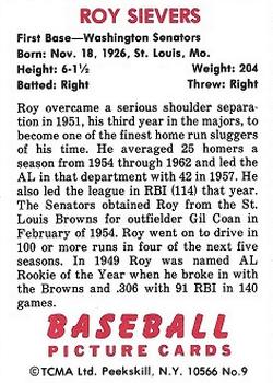 1982 TCMA New York Yankees Yearbook (1951 Bowman Style) #9 Roy Sievers Back