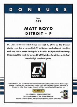 2019 Donruss - Holo Red #243 Matt Boyd Back