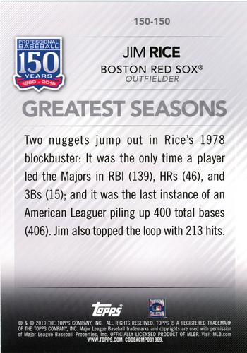 2019 Topps 150 Years of Professional Baseball 5x7 #150-150 Jim Rice Back