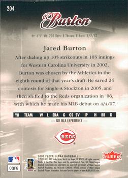 2007 Ultra #204 Jared Burton Back