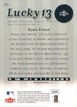 2007 Ultra #245 Ryan Braun Back