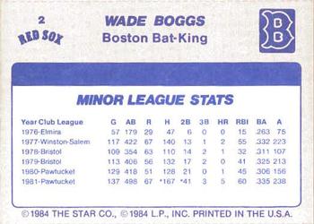 1986 Star Wade Boggs - Separated #2 Wade Boggs Back