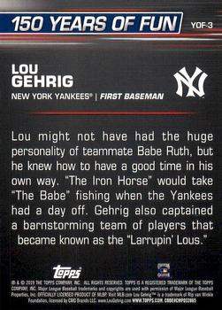 2019 Topps Opening Day - 150 Years of Fun #YOF-3 Lou Gehrig Back