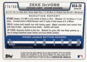 2012 Bowman Chrome - Prospects Autographs Refractor #BCA-ZD Zeke DeVoss Back