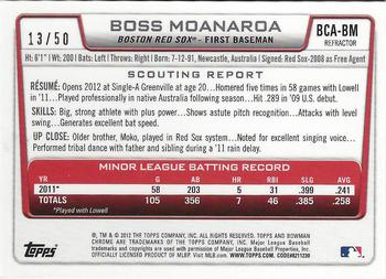 2012 Bowman Chrome - Prospects Autographs Gold Refractor #BCA-BM Boss Moanaroa Back
