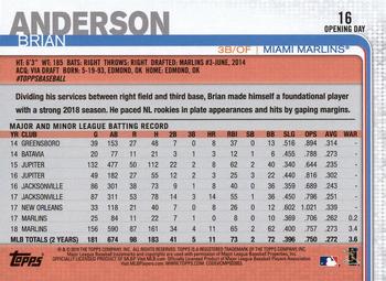 2019 Topps Opening Day - Opening Day Edition #16 Brian Anderson Back