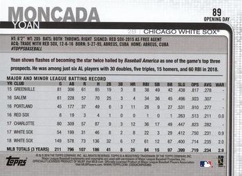 2019 Topps Opening Day - Opening Day Edition #89 Yoan Moncada Back